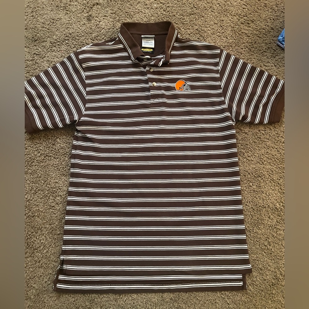 Reebok Brown and White Cleveland Browns Striped Polo Shirt